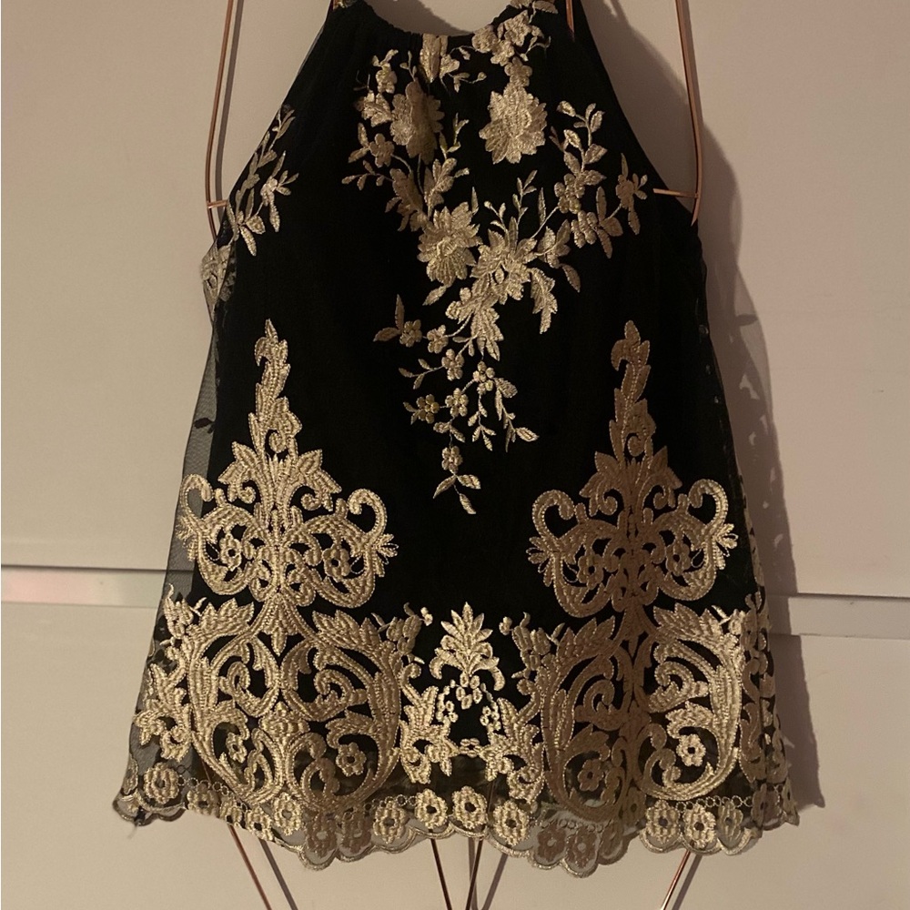 Black and Gold Halter Sundress Blouse